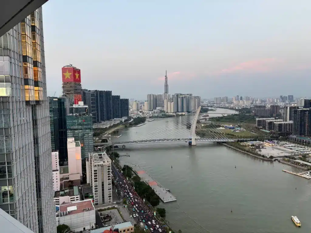 cityscape bridge river traffic