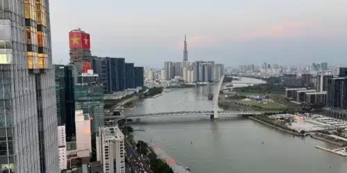 cityscape bridge river traffic